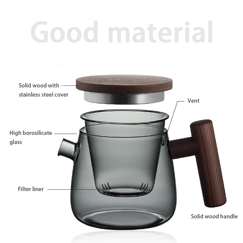 Black Walnut Glass Teapot, Thickened Large Capacity Teapot, Home Heat-Resistant Tea Brewing Tool