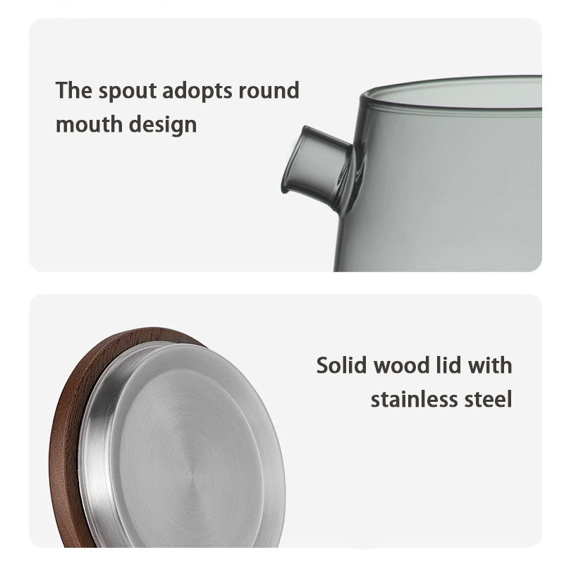 Black Walnut Glass Teapot, Thickened Large Capacity Teapot, Home Heat-Resistant Tea Brewing Tool