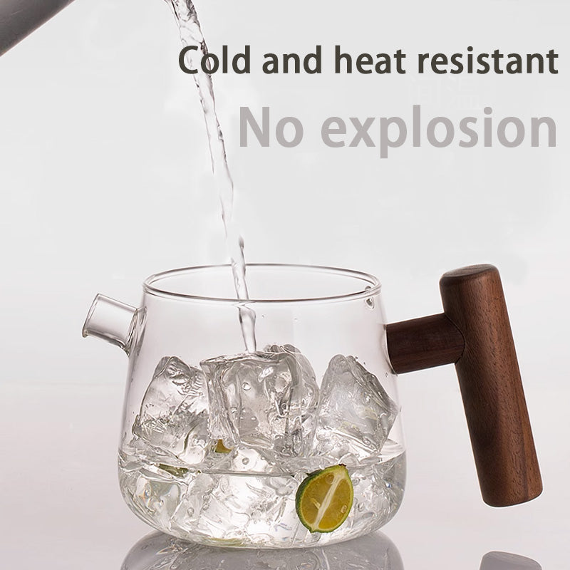 Black Walnut Glass Teapot, Thickened Large Capacity Teapot, Home Heat-Resistant Tea Brewing Tool
