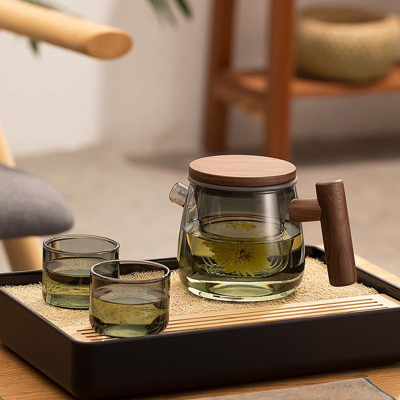 Black Walnut Glass Teapot, Thickened Large Capacity Teapot, Home Heat-Resistant Tea Brewing Tool