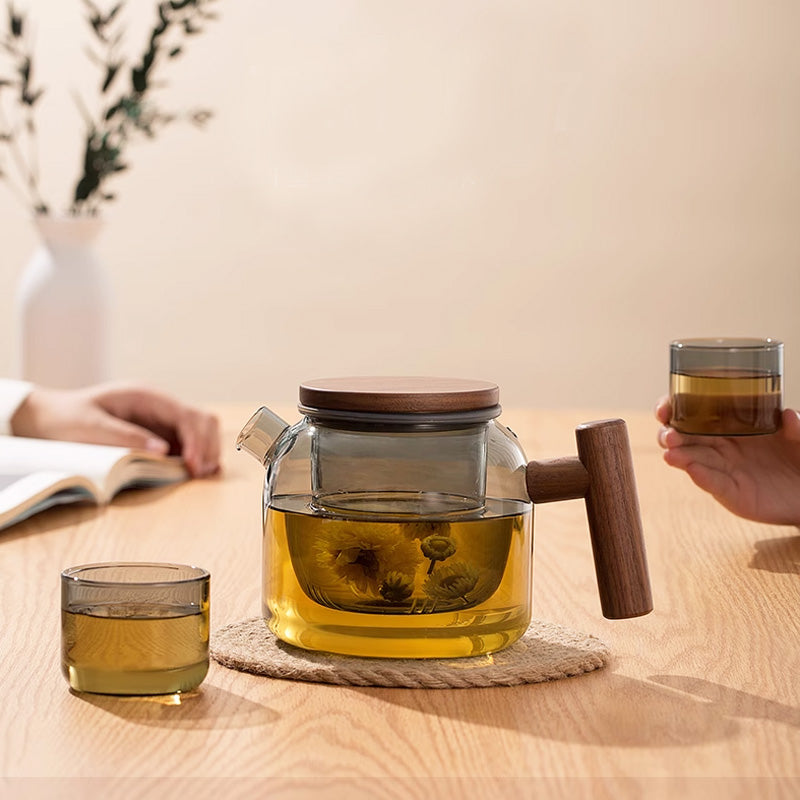 Black Walnut Glass Teapot, Thickened Large Capacity Teapot, Home Heat-Resistant Tea Brewing Tool