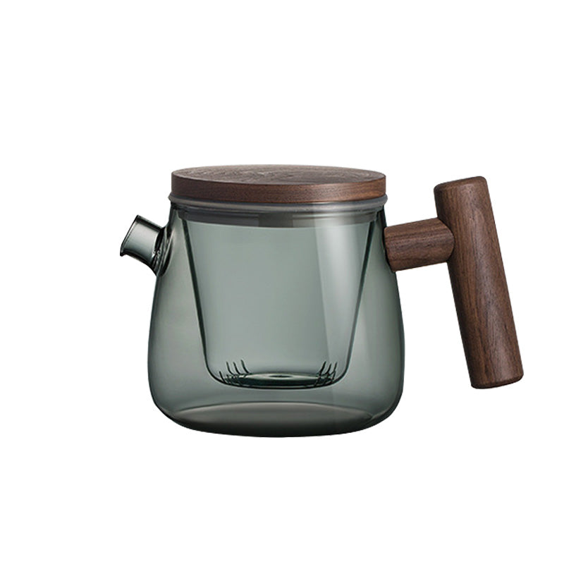 Black Walnut Glass Teapot, Thickened Large Capacity Teapot, Home Heat-Resistant Tea Brewing Tool