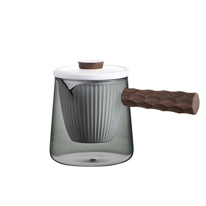 Glass Side Handle Teapot, Household Anti-Scalding Teapot, Tea And Water Separation Vertical Stripes Ceramic Single Pot