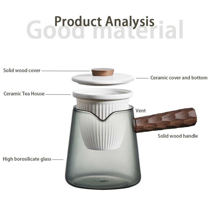 Glass Side Handle Teapot, Household Anti-Scalding Teapot, Tea And Water Separation Vertical Stripes Ceramic Single Pot