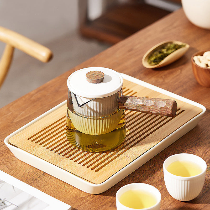 Glass Side Handle Teapot, Household Anti-Scalding Teapot, Tea And Water Separation Vertical Stripes Ceramic Single Pot