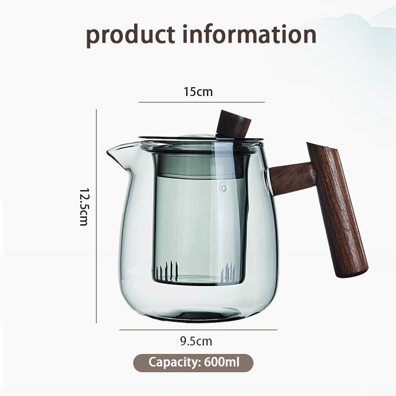 Glass Teapot, Wooden Handle Teapot, High Temperature Resistant Tea Water Separation Household Kung Fu Tea Maker Scented Tea Teapot