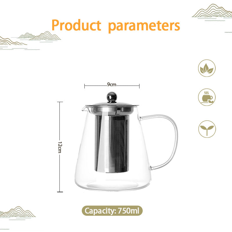 Thickened Teapot, High-Temperature Tea-water Separation Tea-water Kettle, Filtered Heat-Resistant Tea Set, Large-Capacity Household Single-Pot Glass Kettle