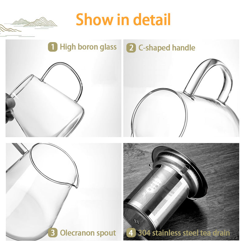 Thickened Teapot, High-Temperature Tea-water Separation Tea-water Kettle, Filtered Heat-Resistant Tea Set, Large-Capacity Household Single-Pot Glass Kettle