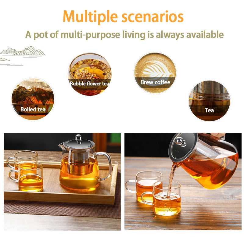 Thickened Teapot, High-Temperature Tea-water Separation Tea-water Kettle, Filtered Heat-Resistant Tea Set, Large-Capacity Household Single-Pot Glass Kettle