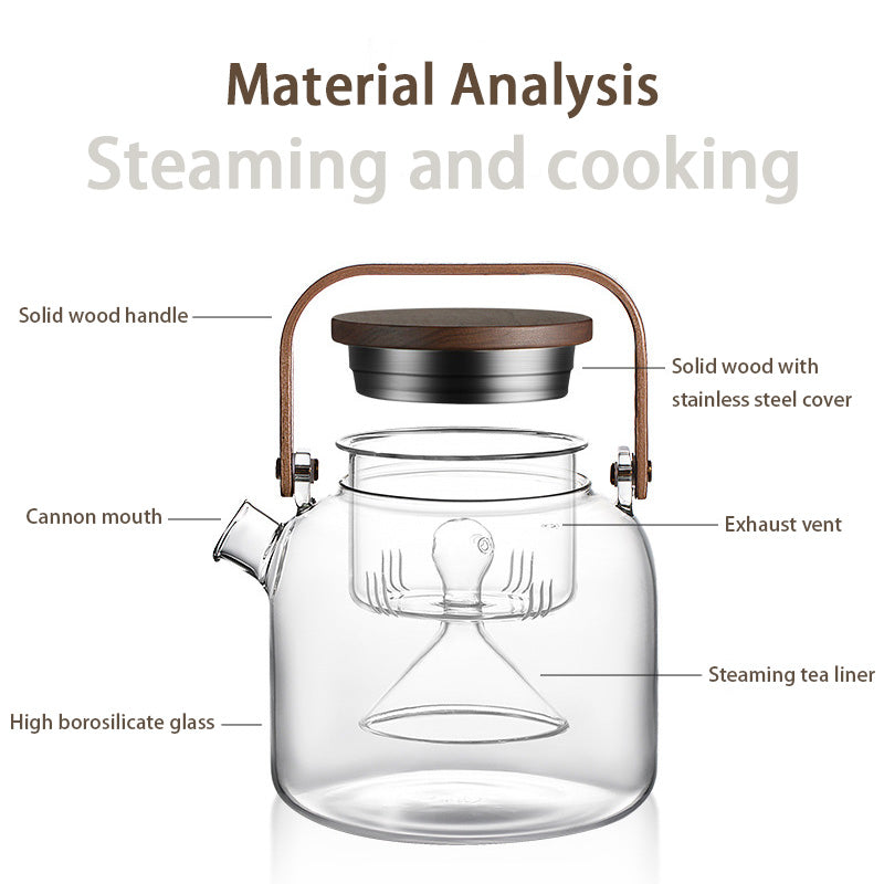 Stove-Cooked Teapot, High Temperature Resistant Kettle, Glass Handle Kettle, Multi-Function Tea Brewing And Steaming Teapot