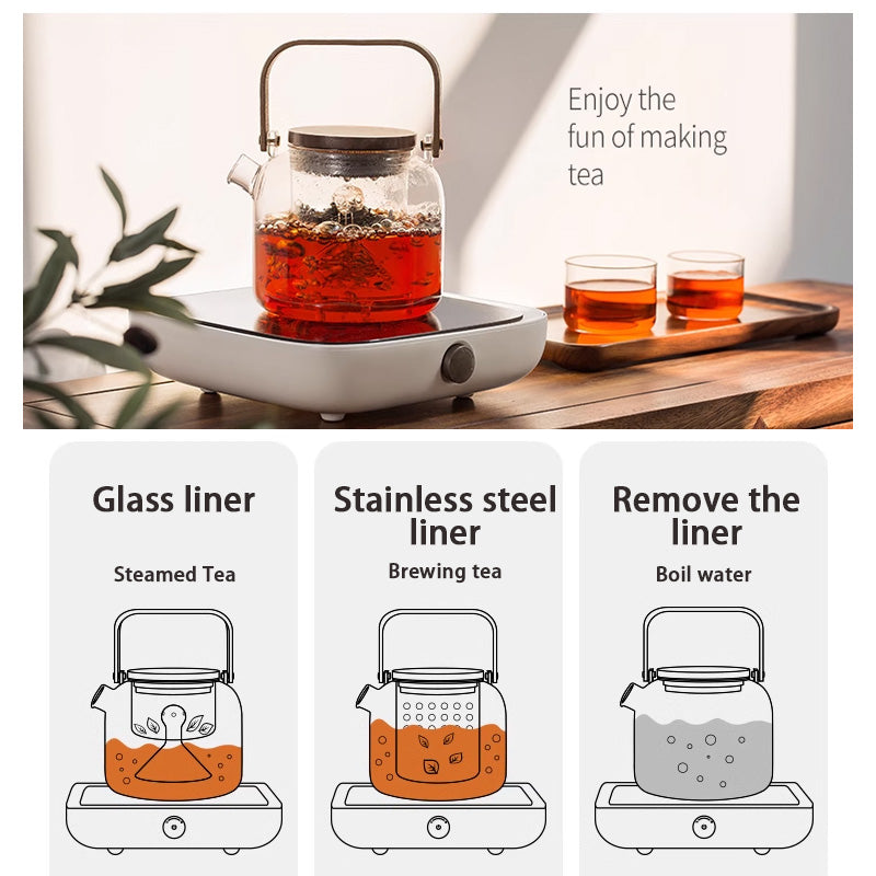 Stove-Cooked Teapot, High Temperature Resistant Kettle, Glass Handle Kettle, Multi-Function Tea Brewing And Steaming Teapot