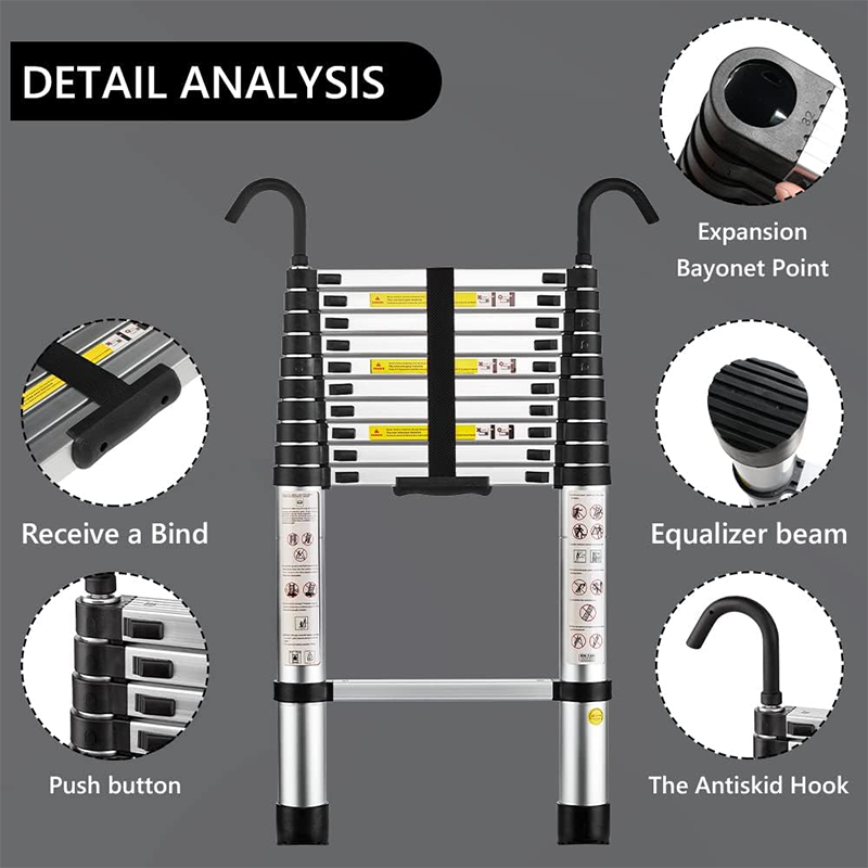 Telescoping Ladder, Aluminum Alloy, 3.2 Meters, Non-Slip Folding Ladder, Multi-Purpose Ladder, Removable Handrails, Telescopic Ladder, Multi-Function Ladder, Maximum Load-Bearing Capacity 150 Kg