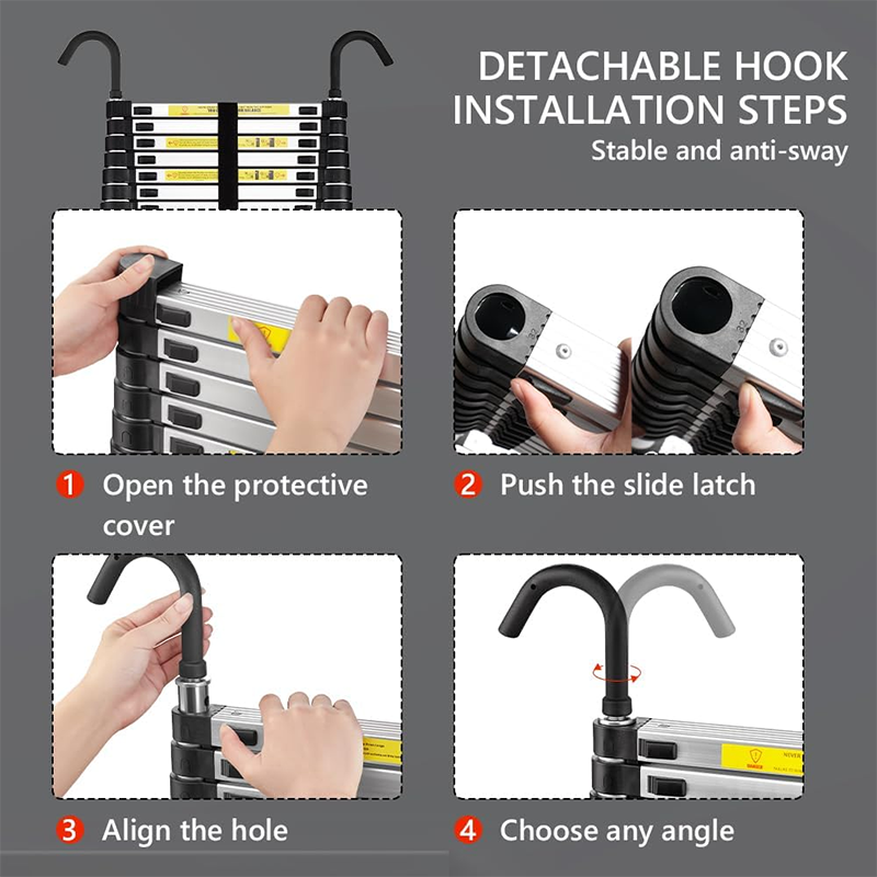 Telescoping Ladder, Aluminum Alloy, 3.2 Meters, Non-Slip Folding Ladder, Multi-Purpose Ladder, Removable Handrails, Telescopic Ladder, Multi-Function Ladder, Maximum Load-Bearing Capacity 150 Kg