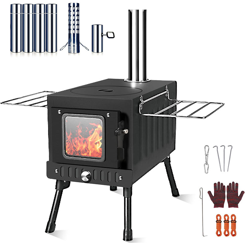 Tent Stove Folding Portable Wood Stove for Tent,Cooking,Courtyard Camping Stove include Chimney Pipes and Spark Arrestor