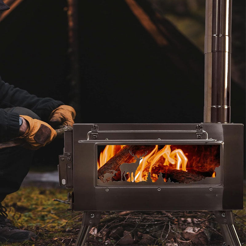 Tent Wood Stove Stainless Steel Camping Tent Stove Portable with Chimney Pipe & Gloves for Outdoor Cooking and Heating