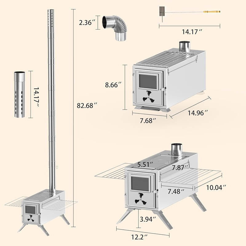 Tent Wood Stove Portable Camping Wood Stove with 7 Chimney Pipes for Outdoor, Camping, Cooking
