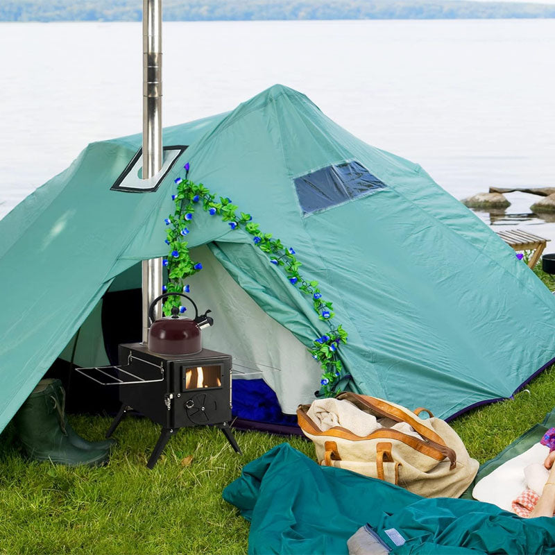 Tent Wood Stove with Chimney Pipes & Gloves for Tent Camping Ice-fishing Cookout Hiking Travel with 7 Pipes