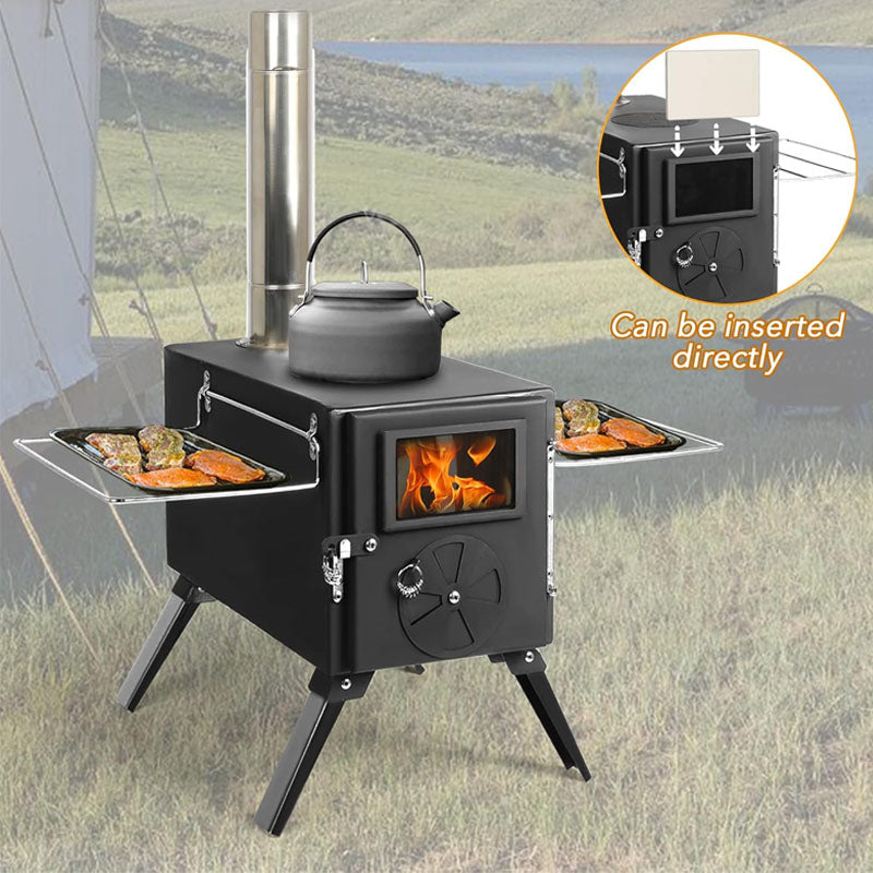 Tent Wood Stove with Chimney Pipes & Gloves for Tent Camping Ice-fishing Cookout Hiking Travel with 7 Pipes