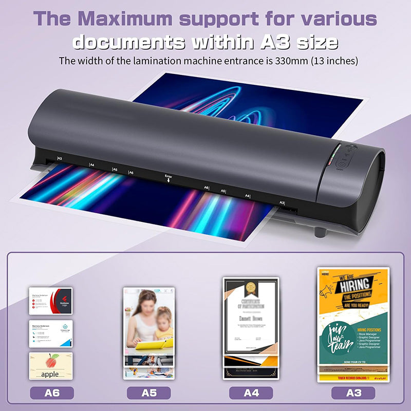 13 Inch Thermal Laminator Machine 11x17 Inch Laminator Personal Cold Hot Lamination Machine A3/A4/A5/A6 Laminating Machine for Home Office School Use