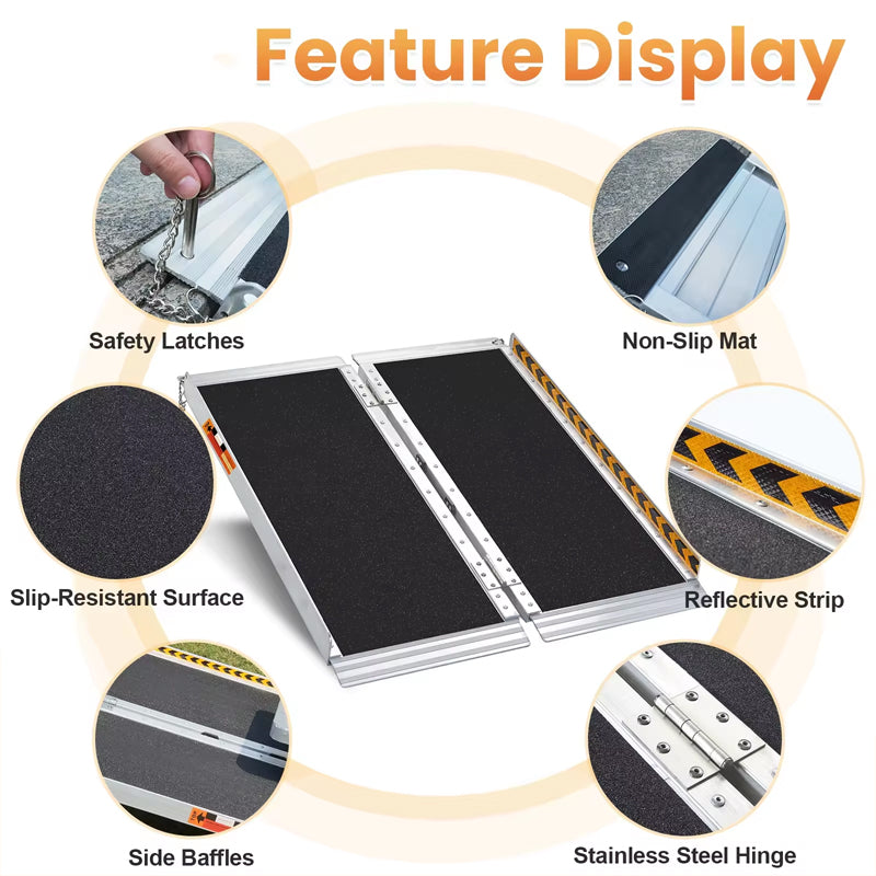 3Ft Aluminum Ramps For Disabled Lightweight Portable Scooter Ramp Anti-Slip For Thresholds Wheelchair