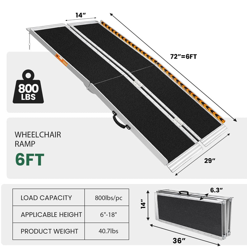 6Ft Wheelchair Ramp With An Applied Slip-Resistant Surface Portable Foldable Ramp For Disabled