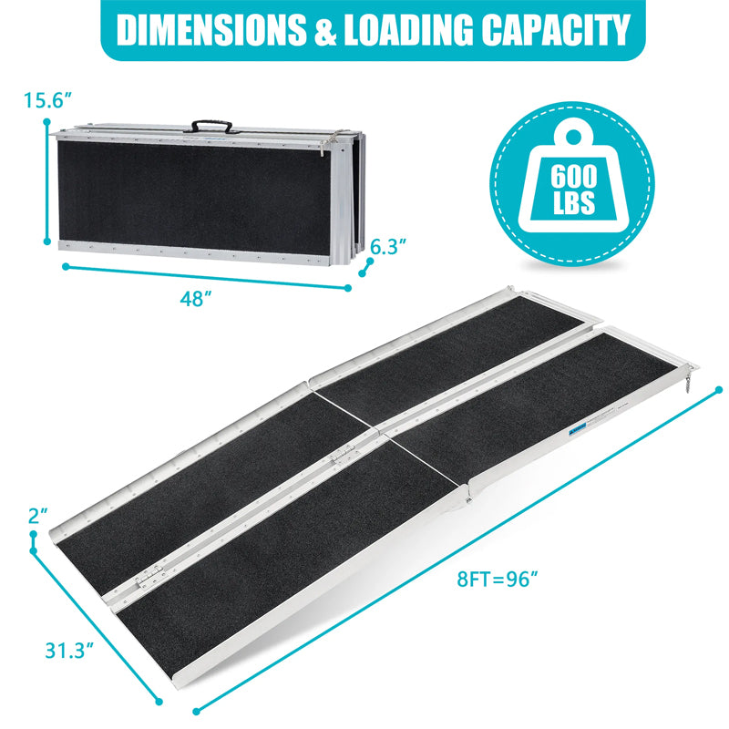 8Ft Handicap Ramp Non-Skid Wheelchair Ramp For Utility Mobility Access Portable Aluminum Foldable Ramp For Disabled