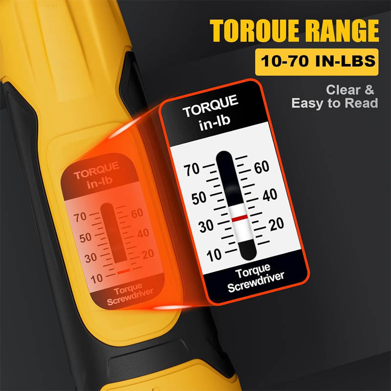 1/4”Torque Screwdriver 10-70 in-lbs Torque Wrench Screwdriver Set with 20 S2 Bits and Case for Tools