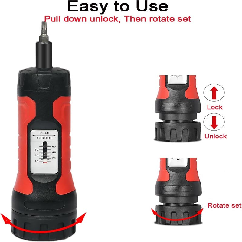 1/4" Drive Torque Screwdrivers 10-65 Inch Pounds Torque Screwdriver Set for Maintenance