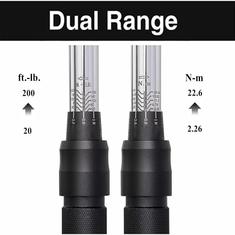 1/4-inch Drive Dual-Direction Adjustable Click Torque Wrench 20-200 ft.-lb./ 2.26~22.6 N/m