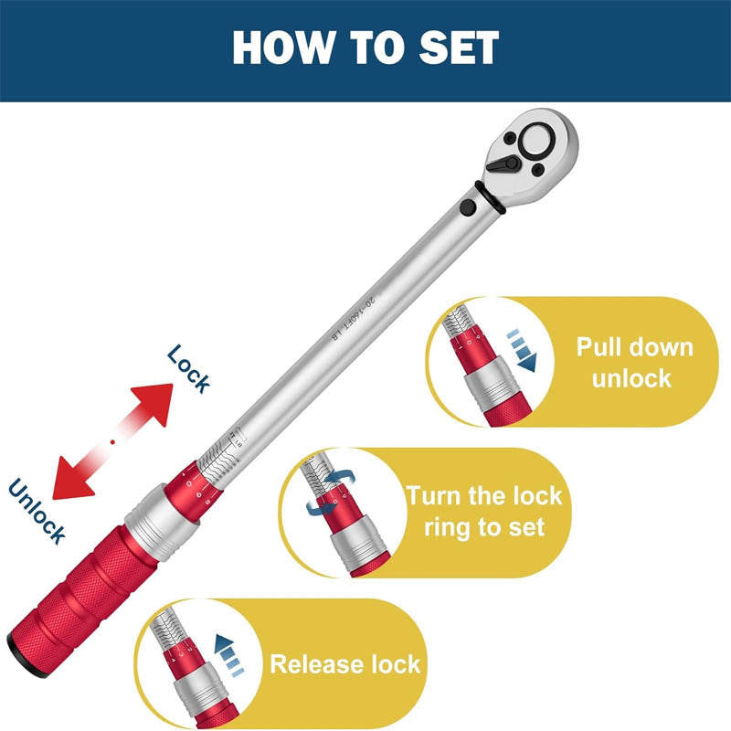 3Pcs Torque Wrench 1/4 3/8 1/2-inch Drive Click Torque Wrench Dual-Direction Adjustable 72-Tooth Torque Wrench