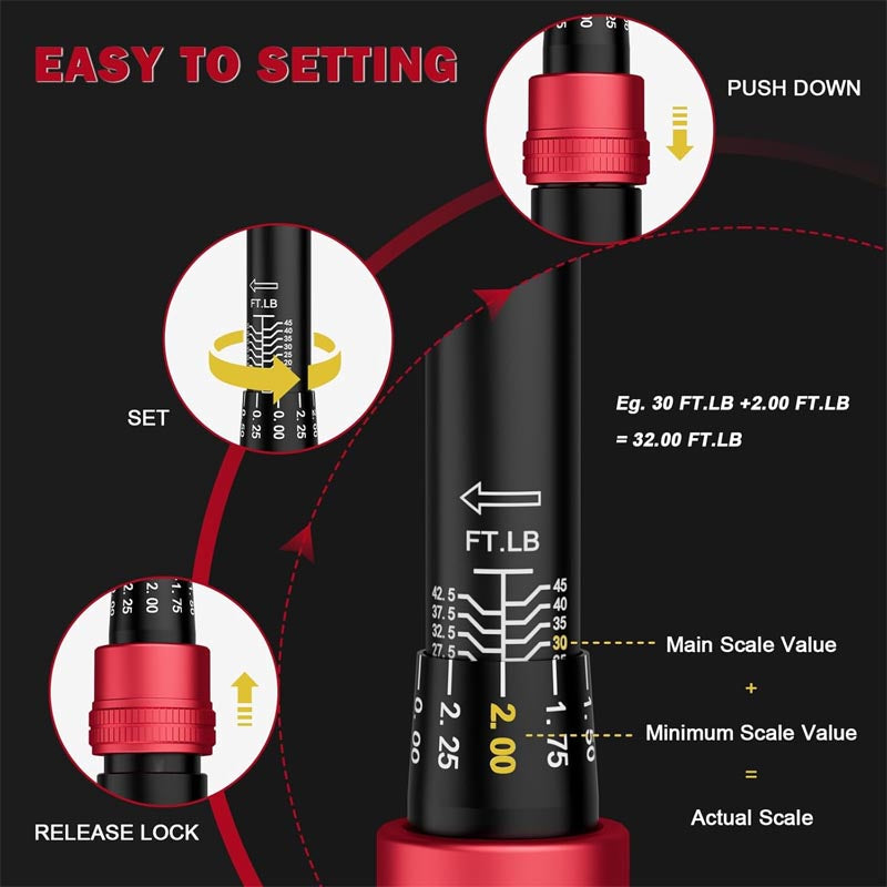 3/8-Inch Torque Wrench 5-45 Ft-Lb/6.8-61Nm ±3% Accuracy a quick-release button Dual-Direction 72 Tooth