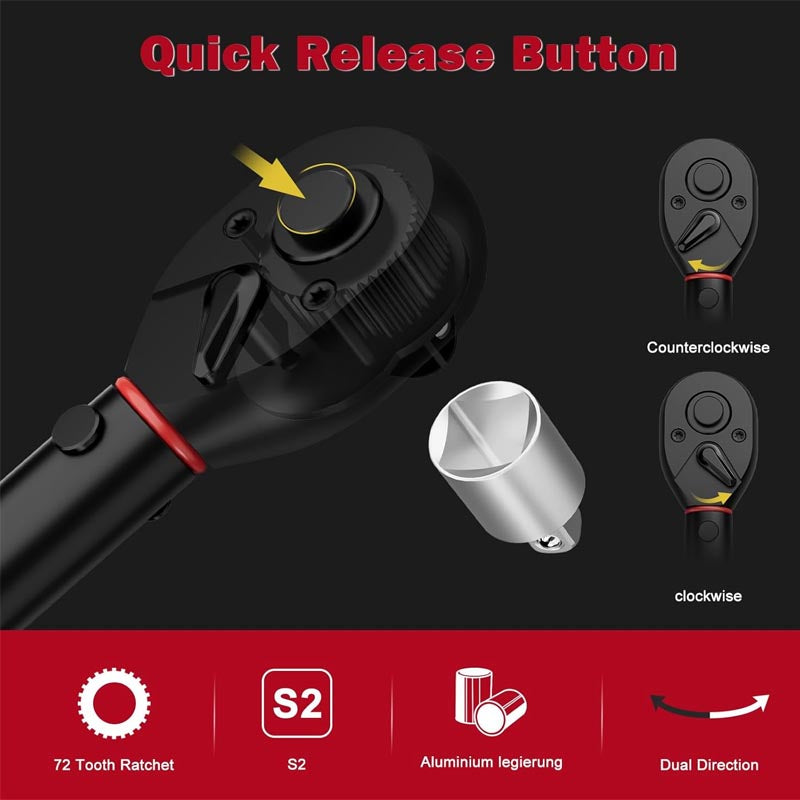 3/8-Inch Torque Wrench 5-45 Ft-Lb/6.8-61Nm ±3% Accuracy a quick-release button Dual-Direction 72 Tooth