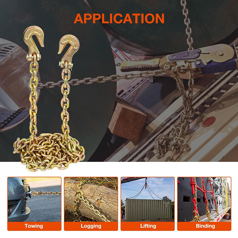 Transport Binder Chain 5/16''x20' G80 Tow Chain with Grab Hooks 4900lbs SWL" Logging Chain for Transporting Towing, Tie Down