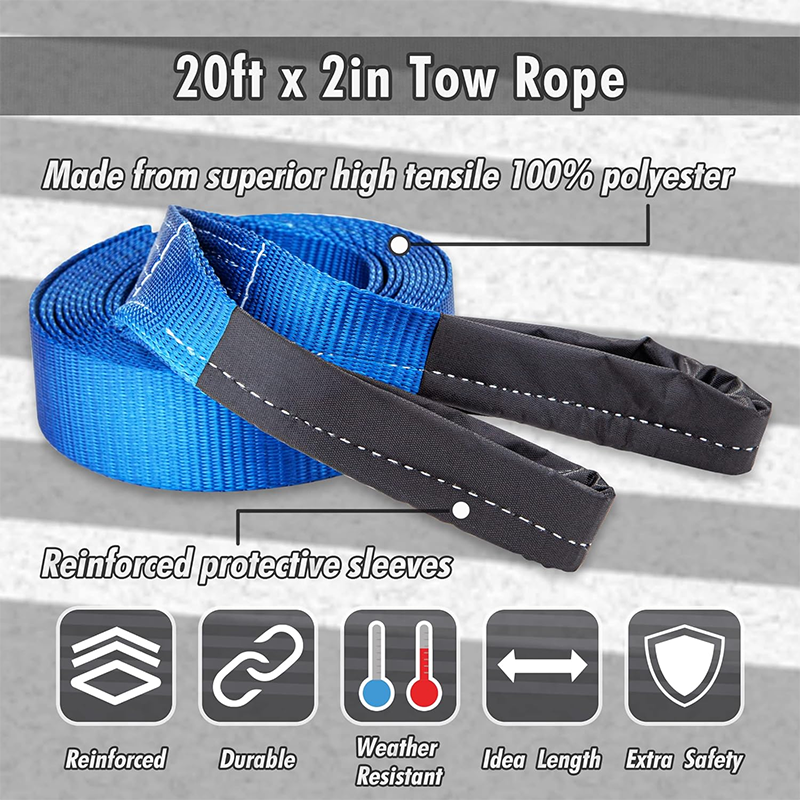 Tow Strap 2" x 20' Tow Belt Heavy Duty 10,000Lbs Tow Strap Off Road Towing Rope with Reinforced Loops for Recovery Vehicles