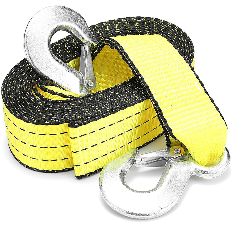 Heavy Duty Tow Straps with Hooks 2”x20’ 15,000 LBS Metal Safety Hooks Woven Polyester Webbing for Trailers and Farm Cleaning