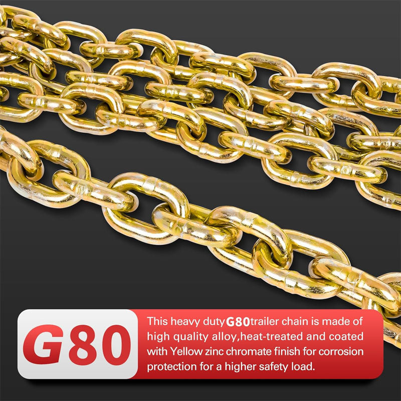 Tow Chain 3/8"×10FT G80 Binder Chain with G70 Hooks 5400 lbs Safe Working Load Logging Chain
