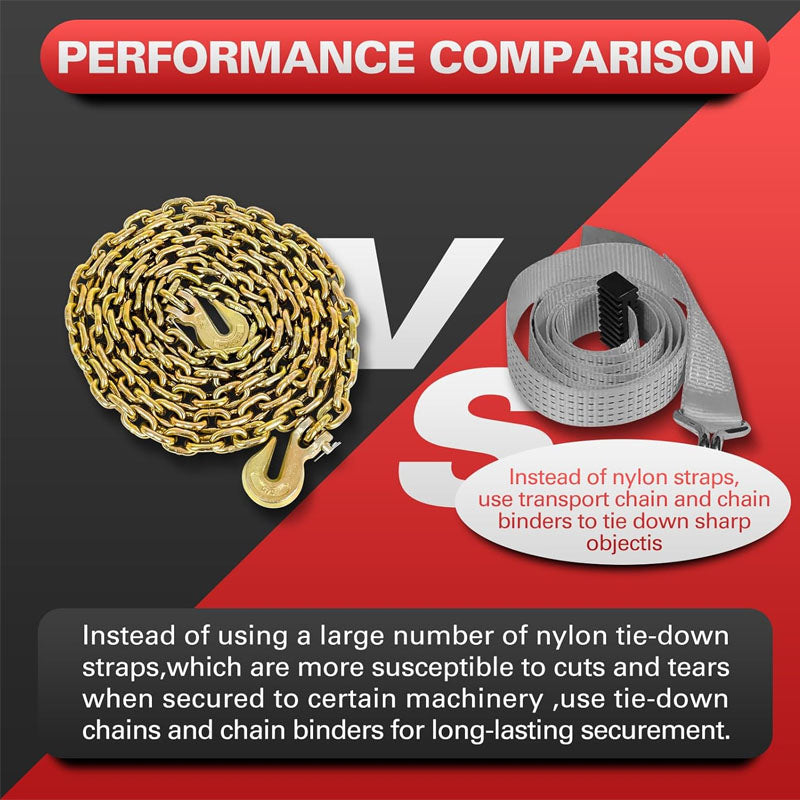 Tow Chain 3/8"×10FT G80 Binder Chain with G70 Hooks 5400 lbs Safe Working Load Logging Chain