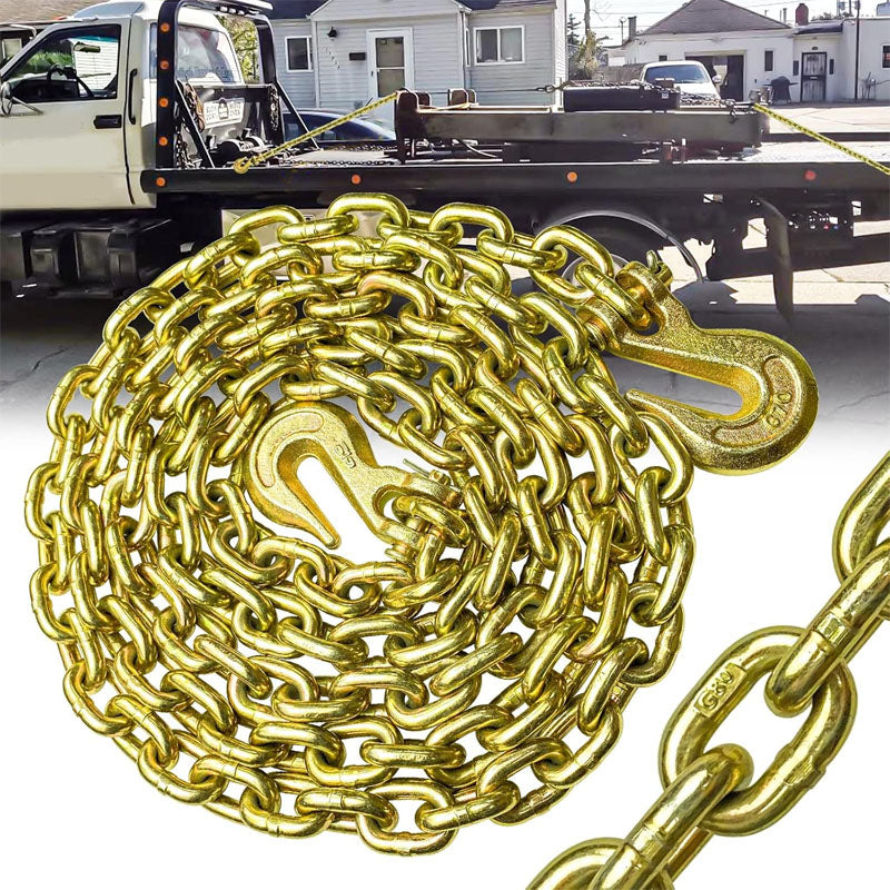 5/16 Inch x 10 Foot Tow Chain Transport Binder Chain Tow Chain with Clevis Grab Hooks 4,900 lbs for Transporting Towing