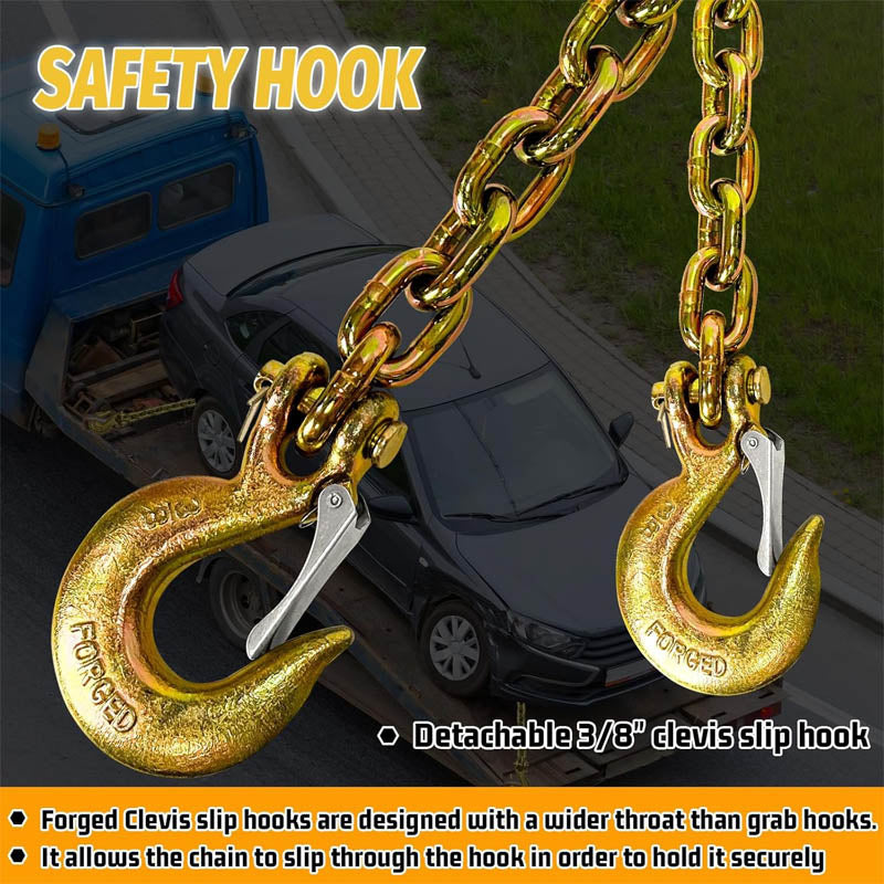 2 Pack Tow Chain 3/8" Trailer Safety Chains G80 Tow Chains with G70 Clevis Safety Hooks 35" length 27000 lbs Break Strength 7100 lbs