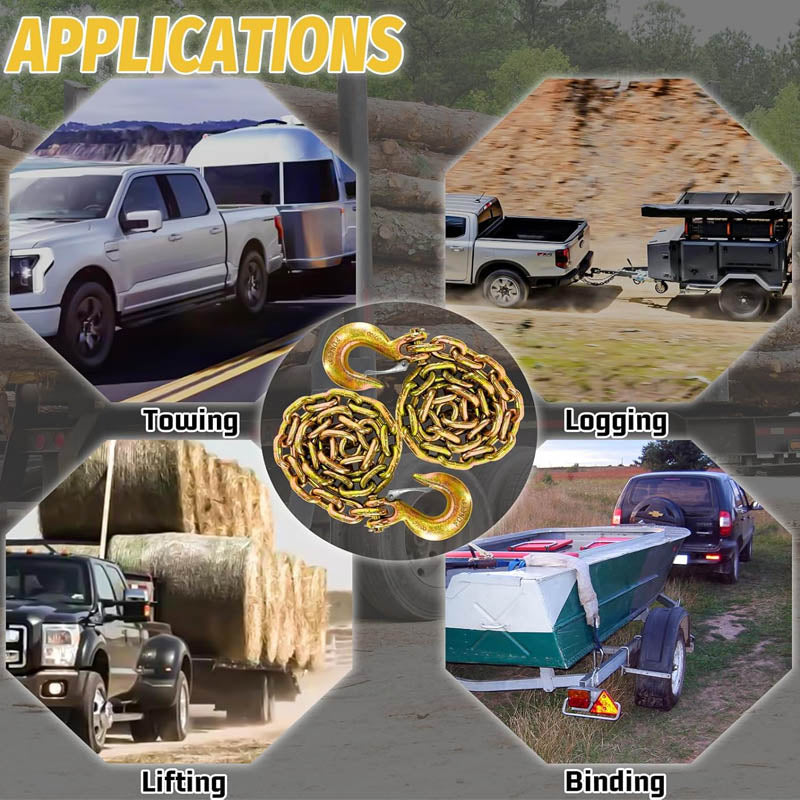 2 Pack Tow Chain 3/8" Trailer Safety Chains G80 Tow Chains with G70 Clevis Safety Hooks 35" length 27000 lbs Break Strength 7100 lbs