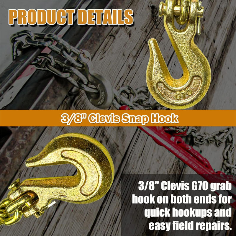 5/16 Inch x 10 Foot Tow Chain Transport Binder Chain Tow Chain with Clevis Grab Hooks 4,900 lbs for Transporting Towing