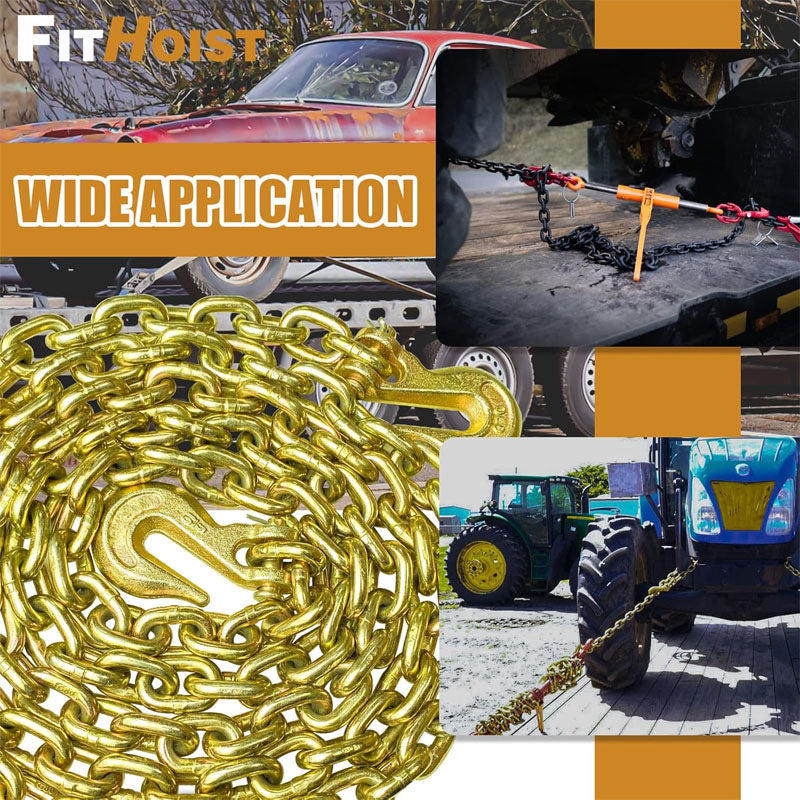 5/16 Inch x 10 Foot Tow Chain Transport Binder Chain Tow Chain with Clevis Grab Hooks 4,900 lbs for Transporting Towing