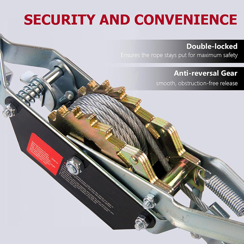 2 Ton Capacity Heavy Duty Come Along Tool with Dual Gears with 12FT Steel Cable 2 Hooks Hand Winch Tool