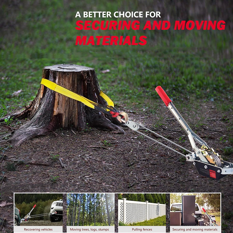 2 Ton Capacity Heavy Duty Come Along Tool with Dual Gears with 12FT Steel Cable 2 Hooks Hand Winch Tool