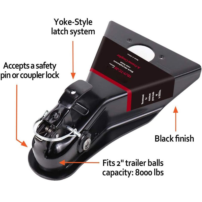 2" 8000lbs A-Frame Trailer Coupler for 2-Inch Hitch Ball Size for Towing Station Wagons Pickup Trucks SUVs Campers