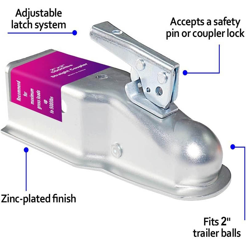 Towing Couplers for 2-Inch Hitch Ball 3-Inch Channel 5000 lbs Capacity for Towing RV Boat Camper