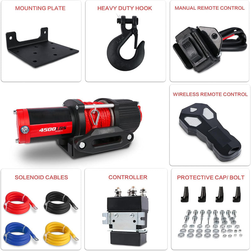 4500 lbs Towing Winches 12V Electric Winch Kits with Fairlead Wireless Remotes and Mounting Bracket ATV/UTV Winch