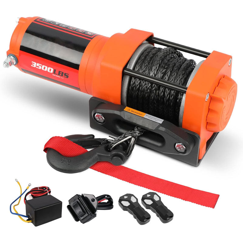 3500LBS Towing Winches 12V Synthetic Rope Electric Winch for Towing ATV/UTV Off Road with Mounting Bracket Wireless Remote