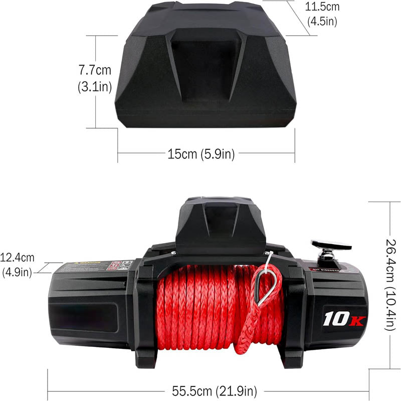 Towing Winches 12V 10,000 lb Load Capacity Waterproof IP67 Electric Winch with Wireless Handheld Remote and Corded Control Recovery