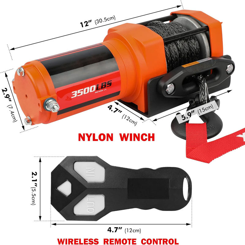 3500LBS Towing Winches 12V Synthetic Rope Electric Winch for Towing ATV/UTV Off Road with Mounting Bracket Wireless Remote